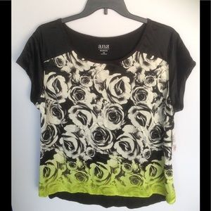 a.n.a. Roses Blouse - Black/Cream/Lime - 2X -NWT